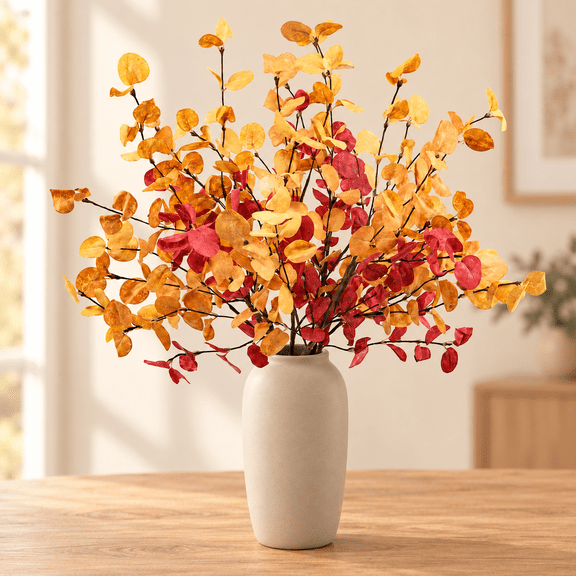 Artificial Eucalyptus Stems,Fall Faux Eucalyptus Leaves Branches for Christmas Home Autumn Thanksgiving Plant Decoration, 6pcs