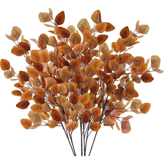 Fall Eucalyptus Leaves Artificial Eucalyptus Stems Long Silver Dollar Leaves Autumn Leaf Branches Fake Silk Eucalyptus for Indoor Home Autumn Thanksgiving Decor (Mixed Fall Color)