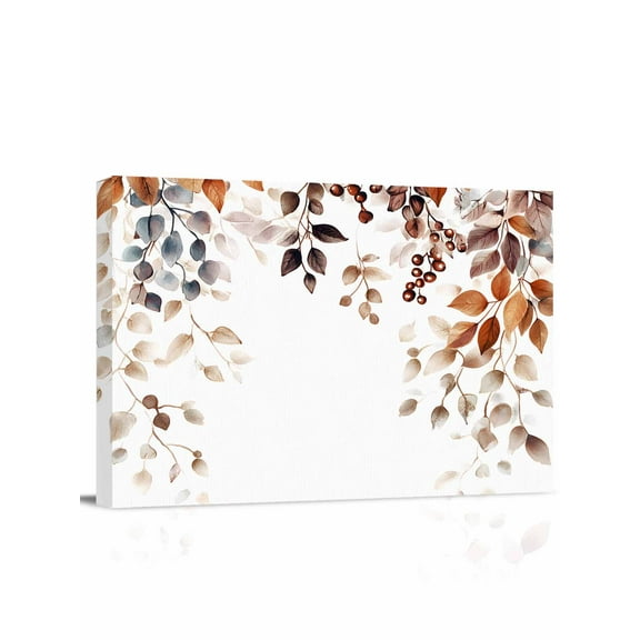 Fall Eucalyptus Leaves Canvas Print Wall Art Framed Canvas Art Wall Decor Watercolor Berry Plant Leaves Pictures Painting Morden Artwork for Living Room Bedroom, Ready to Hang - 12"x16"