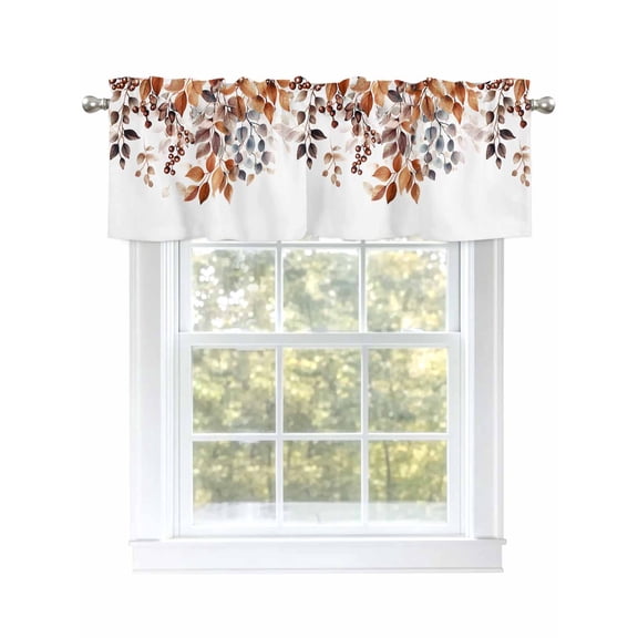 Fall Eucalyptus Leaves Valances for Windows Watercolor Berry Plant Leaves Kitchen Valance Curtain Rod Pocket Small Curtains for Cafe Bathroom Laundry Basement 42" x 12"
