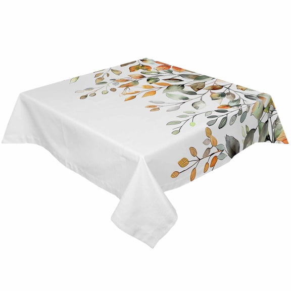 Fall Eucalyptus Square/Round Tablecloths 54x54,Thanksgiving Farmhouse Sage Green Orange Table Cloth Table Cover Indoor/Outdoor Tabletop Decor for Wedding Holiday Party Dinner Baby Shower