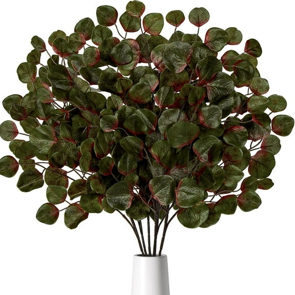 Fall Eucalyptus Stems Artificial 29 Inch Fake Autumn Eucalyptus Leave Tall Faux Silk Silver Dollar Spray Leaf Branches for Home Wedding Thanksgiving Kitchen Arrangement Decor - Dark Green