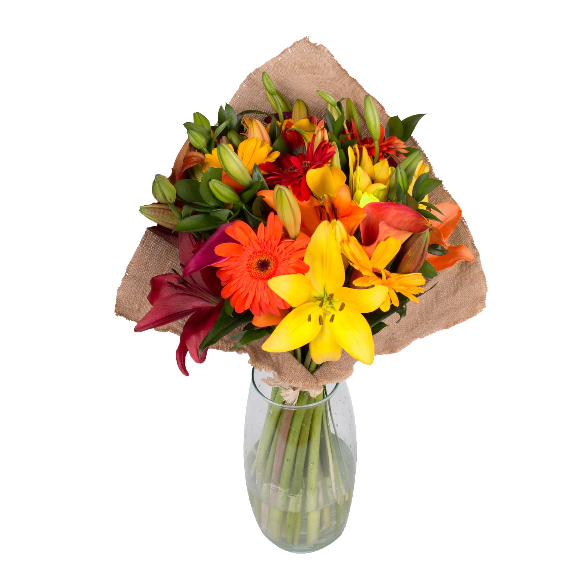 Vibrant Fall Explosion Bouquet with Burlap Wrap - 31 Stems
