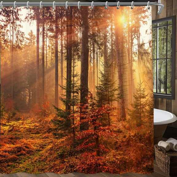 Fall Fabric Shower Curtain, Orange Yellow Trees Waterproof Bath Curtain for Bathroom, Fall Bath Decor, Autumn Harvest Shower Curtain, Fall Decor