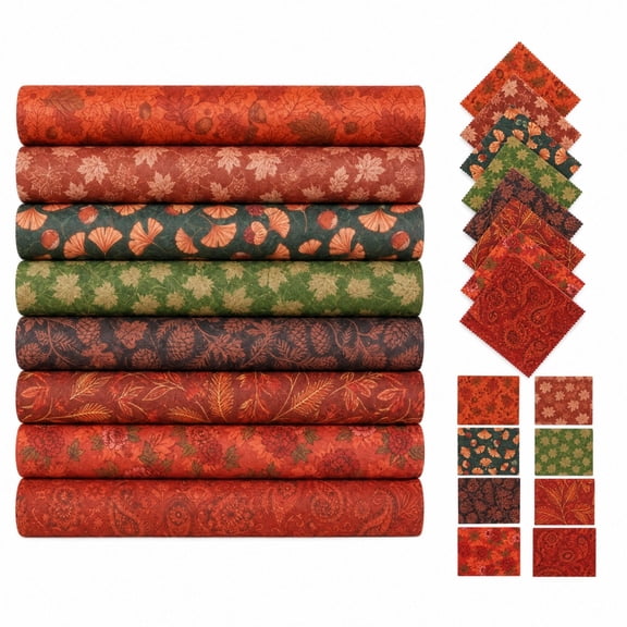 Fall Fabric Squares, Pre‑Cut Autumn Fabric Bundles, Red Maple Leaf Quilting Fabric For Thanksgiving Patchwork DIY Sewing Projects