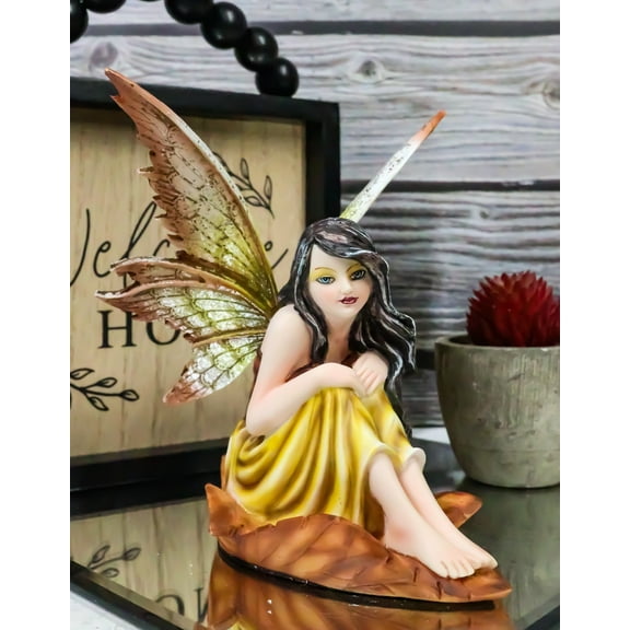 Fall Fairy Figurine Red Oak Leaf Autumn Garden Faerie Fantasy Sculpture 5.5"H