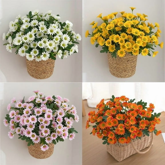 Fall Fake Daisy Flowers for Outdoor Decoration - 5 Bundles Yellow Artificial Mums, UV Resistant & Waterproof for Porch and Garden,Yellow