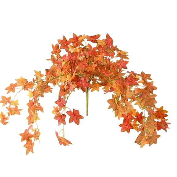 Fall Fake Plants for Outdoor, Artificial Cascading Autumn Maple Leaves Bush Fake Fall Maple Shrubs Decor UV Resistant for Porch Garden Deck Thanksgiving Festival Garland Decoration,Orange-1pack