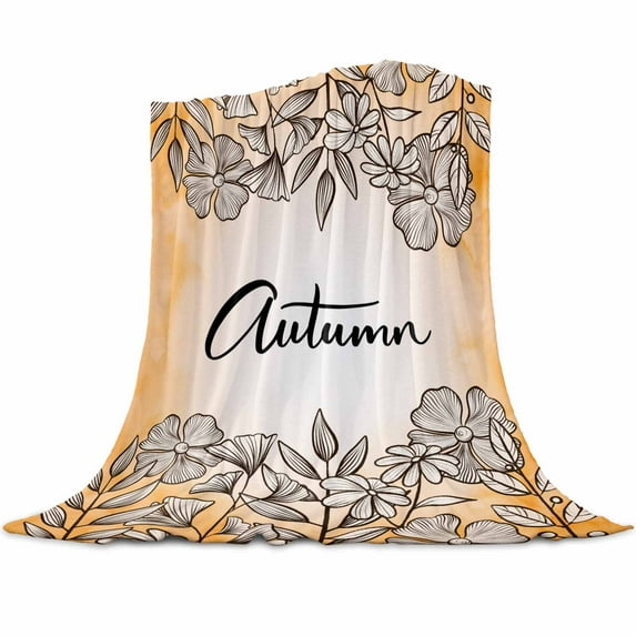 Fall Fall Floral Plant Watercolor Style Flannel Blanket for Bed,Travel and Camping, Super Soft Cozy Blanket for All Seasons 32"x48"