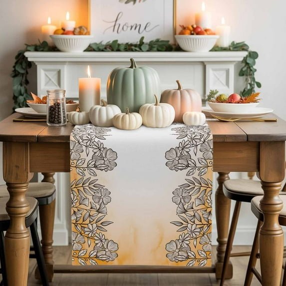 Fall Fall Floral Plant Watercolor Style Table Runner, Autumn Thanksgiving Kitchen Dining Table Decoration for Home Party Decor 13x72 Inches