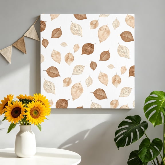 Fall Fallen Leaves Canvas Wall Art for Living Room, Brown Watercolor Leaf Silhouette Poster Print Painting for Bedroom Office Home Decoration Wall Pictures Prepare To Hang 8"x8"
