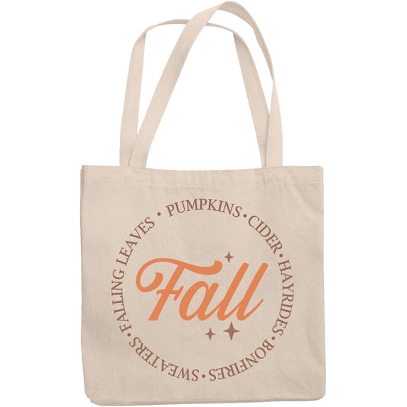 Fall, Falling Leaves, Pumpkins, Cider, Hayrides, Bonfires, Sweaters, Autumn Merch Gift, 12oz Canvas Tote Bag