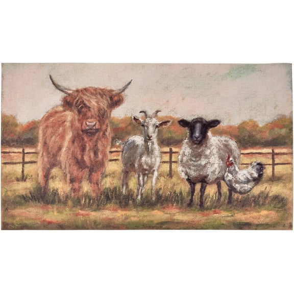 Fall Farm Family Indoor or Outdoor Rug 34" x 20" Highland Cow, Goat, Lamb, Chicken