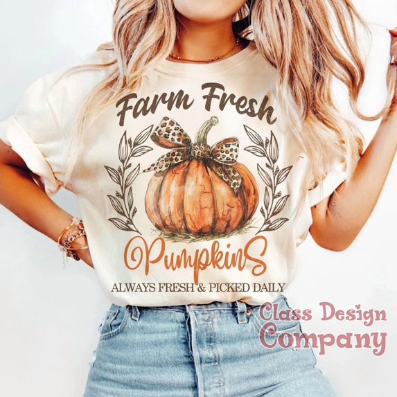 Fall Farm Fresh Pumpkins T-Shirt. Coquette T-Shirt. Retro Fall T-Shirt, Fall Pumpkins Shirt, Pumpkin T-Shirt, Halloween T-Shirt
