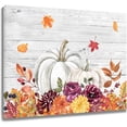 thumbnail image 1 of Fall Farm Plant Canvas Wall Art Orange Pumpkin and Flower with Maple Leaf Wall Art for Living Room Bathroom Bedroom Rustic Vintage Wooden Board Picture Wall Decor Framed Wall Art,16x12 Inches, 1 of 5