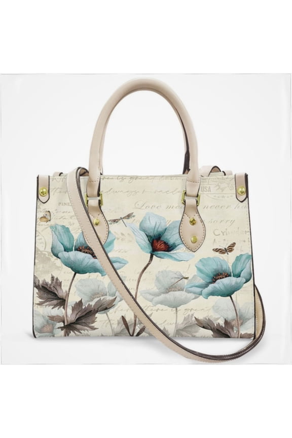 Fall Farm Teal Flower Oil Painting Art Cross Body Bags For Women Small Leather Female Handbags Fashion Top-Handle Totes