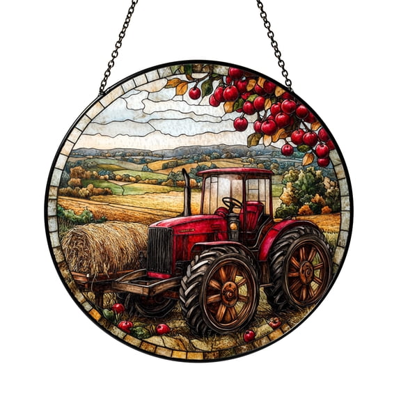 Fall Farm Tractor Stained Glass Suncatcher – Window Decor