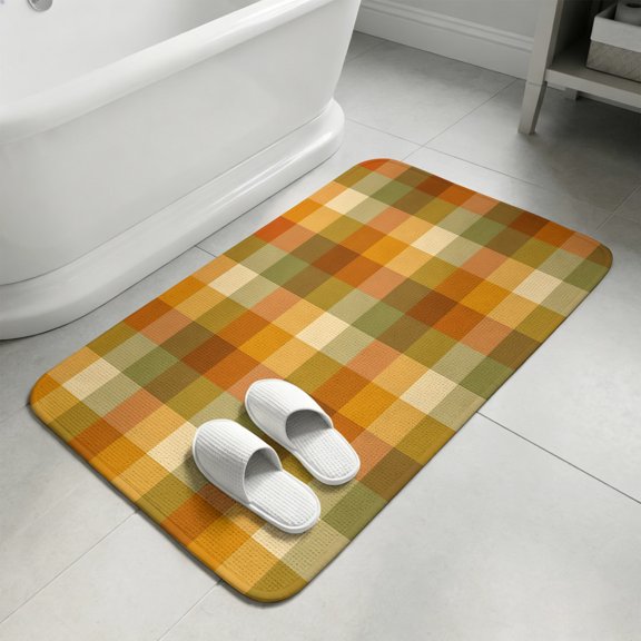 Fall Farmhouse Gingham Grid Door Mat,Indoor Outdoor Welcome Doormat Vintage Boho Plaid Absorbent Linen Front Door Mats Non-Slip Entrance Rug for Kitchen Bathroom Entryway,16x24in