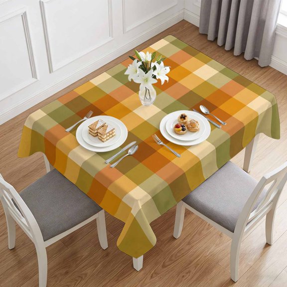 Fall Farmhouse Gingham Grid Table Cloth 60x84in, Waterproof Rectangle Tablecloth Wipeable Tablecloths Vintage Boho Plaid Table Covers for Dining Tables Party Indoor Outdoor