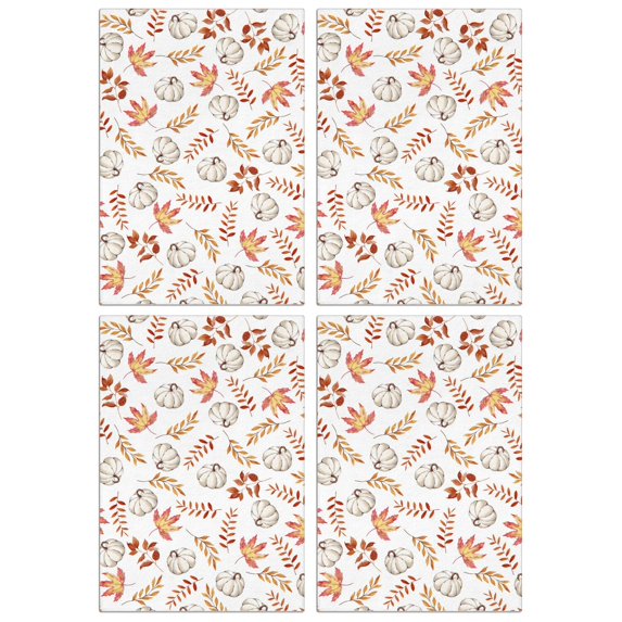 Fall Farmhouse Kitchen Towels 4-Pack, Maple Leaves and Pumpkins, Absorbent Soft Bar Towels, Decorative Use