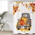 thumbnail image 1 of Fall Farmhouse Pumpkins Shower Curtain Autumn Maple Leaves Buffalo Plaid Truck Shower Curtains,Waterproof Polyester Fabric Bath Curtains with Hooks, Farmhouse Bathroom Decor 72x72in, 1 of 6