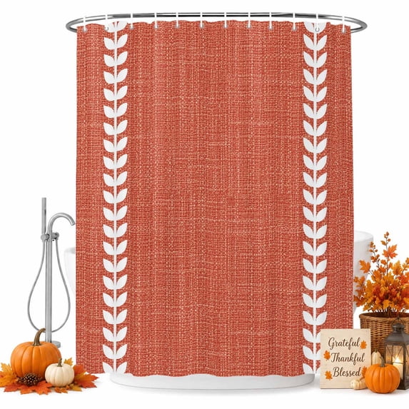 Fall Farmhouse Shower Curtain Set - Extra Long 72" x 96" Washable Bathtub Curtain with 12 Hooks, Retro Rustic Simple Lines Brick Red Waterproof Fabric Stall Shower Curtains for Bathroom Décor