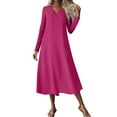 thumbnail image 1 of Fall Fashion 2025 Long Sleeve Dress for Women Plus Size V-Neck Solid Color Casual Pocket Long Dress(Hot Pink M), 1 of 8