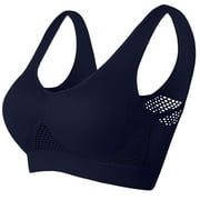 Under $5 Sawvnm Womens Plus Size Breathable No Rims Underwire Push Up Wireless Adjustable Daily Bra Bras for Women Navy 2XL
