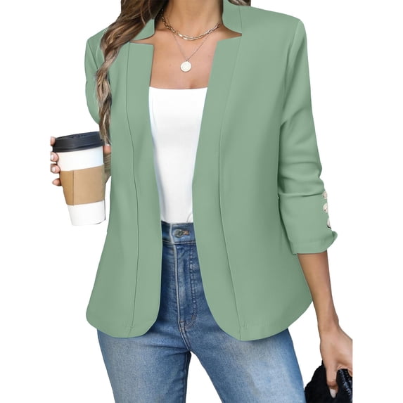 Jackets For Women Fall Fashion Business Casual Long Sleeve Notch Open Front Slim Fit Work Cardigan, Green , Size S-5XL