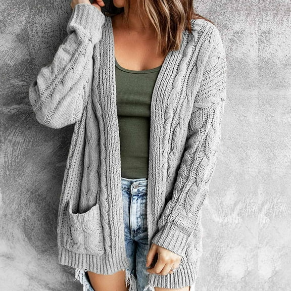 Fall Fashion Long Cardigan Sweaters for Women Lightweight V Neck Button Down Long Sleeve Cardigan Jackets Lounge Solid Color Knit Coat with Pockets