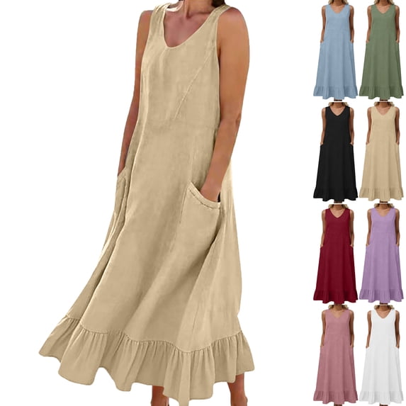 Lenago Maxi Dresses for Women Casual Solid Color Dress with Long Sleeves V-Neck Long Dress Half Buttons Plus Size Comfy Dress Oversize Fitted