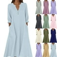thumbnail image 1 of Lenago Maxi Dresses for Women Casual Solid Color Dress with Long Sleeves V-Neck Long Dress Half Buttons Plus Size Comfy Dress Oversize Fitted, 1 of 5
