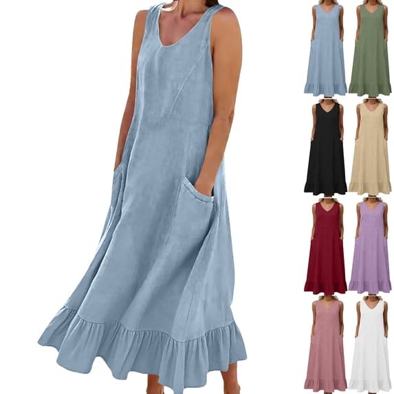 Lenago Maxi Dresses for Women Casual Solid Color Dress with Long Sleeves V-Neck Long Dress Half Buttons Plus Size Comfy Dress Oversize Fitted