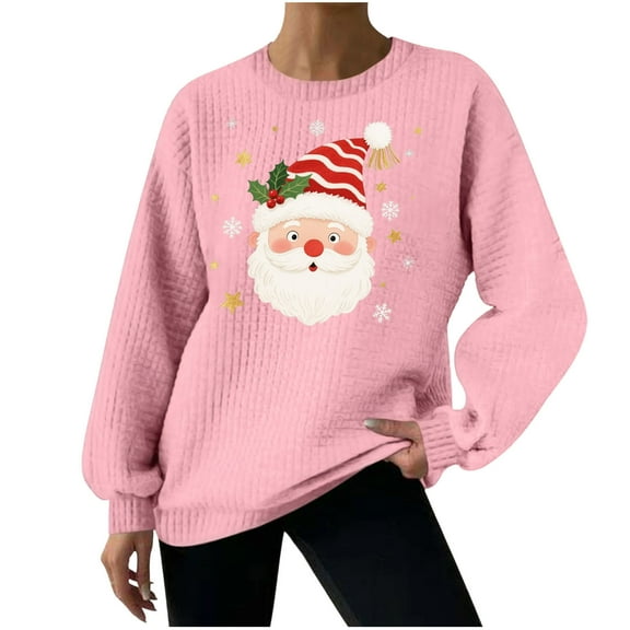 Fall Fashion Must Haves Christmas Cozy Round Neck Pullover Sweatshirt Long Sleeve Holiday Top for Women Women Fall Clothes