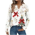 thumbnail image 1 of Fall Fashion Must Haves Christmas Shirts for Women Long Sleeve V Neck Blouse with Christmas Print Holiday Top with Buttons Fall Clothes My Items, 1 of 7