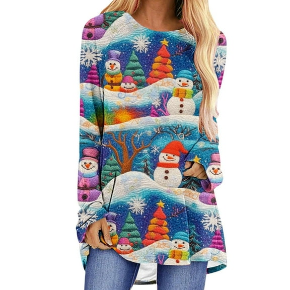 Fall Fashion Must Haves Christmas Tops for Women Christmas Blouse Long Sleeve Crew Neck Shirt Festive Pattern Top Tunic Fall Clothes My Items