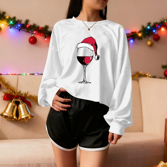 Fall Fashion Must Haves Christmas Warm Round Neck Pullover Sweatshirt Long Sleeve Holiday Top for Women Women Fall Clothes
