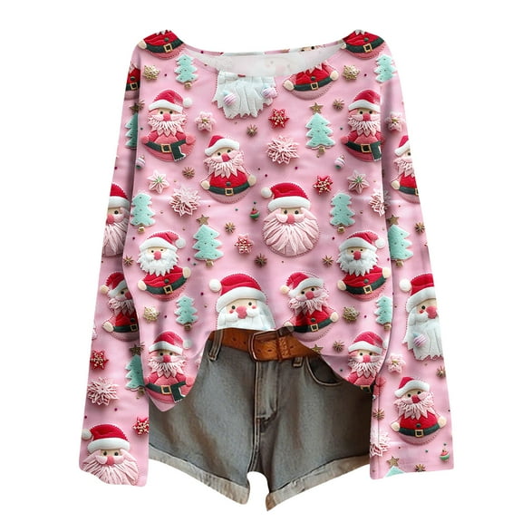 Fall Fashion Must Haves Cozy Festive Christmas Pullover Sweatshirt Long Sleeve Round Neck Top for Women Women Fall Clothes