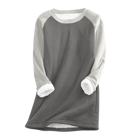 Fall Fashion Must Haves Ladies Warm Pullover Long Sleeve Round Neck Solid Color Fleece Sweatshirt Tops for Cold Weather Outdoor Activities