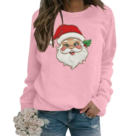 Fall Fashion Must Haves Long Sleeve Christmas Cozy Round Neck Pullover Sweatshirt Top for Women Women Fall Clothes
