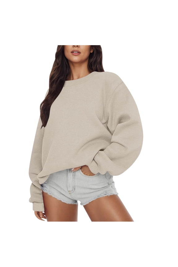 Fall Fashion Must Haves Solid Color Long Sleeve Pullover Sweatshirt Tops for Women Cozy Fall Winter Essential Soft Sweatshirts Women Fall Clothes