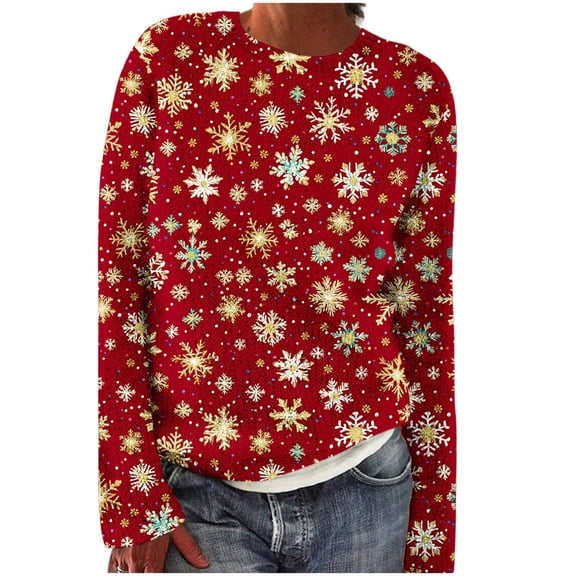 Fall Fashion Must Haves Womens Christmas Print Pullover Sweatshirt Long Sleeve Round Neck Holiday Top for Festive Seasonal Wear Women Fall Clothes