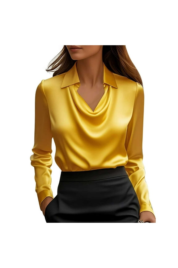 Fall Fashion Must Haves Womens Elegant Cowl Neck Satin Blouse Long Sleeve Tops Dressy Business Casual Office Work Silk Shirt Fall Outfits Fall Clothes My Items