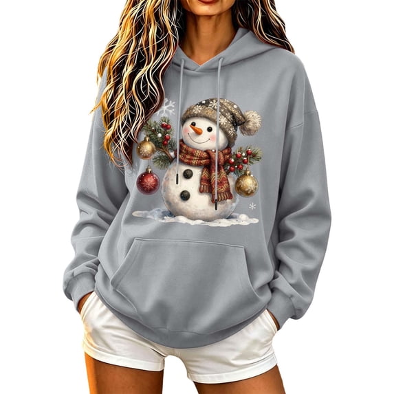Fall Fashion Must Haves Womens Long Sleeve Christmas Print Hooded Pullover Sweatshirt Drawstring Hoodie Holiday Top Women