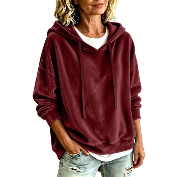 Women's Velvet Hoodie,Long Sleeve Drawstring Pullover Sweatshirt,Loose Fit Casual Fall and Winter Top