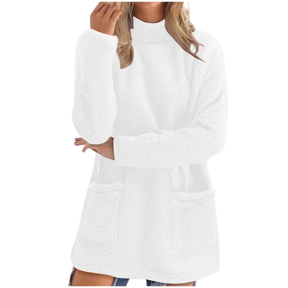 Crewneck Sweatshirts for Women Solid Color Long Sleeve Pullover Fall Winter Casual Warm Sweaters Outfits Tops with Pockets
