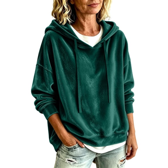 Women's Velvet Hoodie,Long Sleeve Drawstring Pullover Sweatshirt,Loose Fit Casual Fall and Winter Top