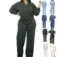 thumbnail image 1 of Fall Fashion Outfits for Women 2025 Plus Size Cropped Solid Color Lapel Neck Sweatshirts Winter Casual Drawstring Long Wide Leg Trousers with Pockets, 1 of 6