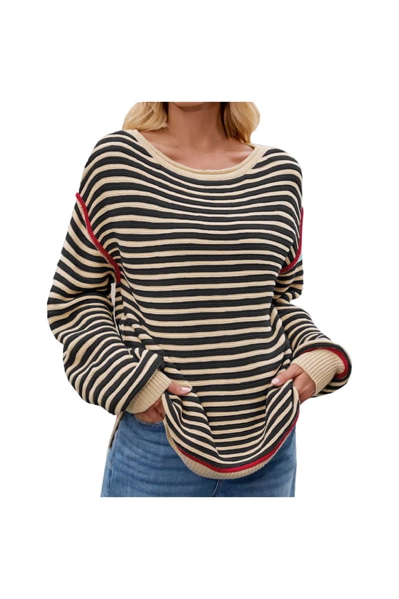 Fall Fashion Saving BeiFu Sweaters for Women Striped Long Sleeve Pullover Button Down Top Western Outfit Womens Sweater Cardigan Long Sleeve Shirts