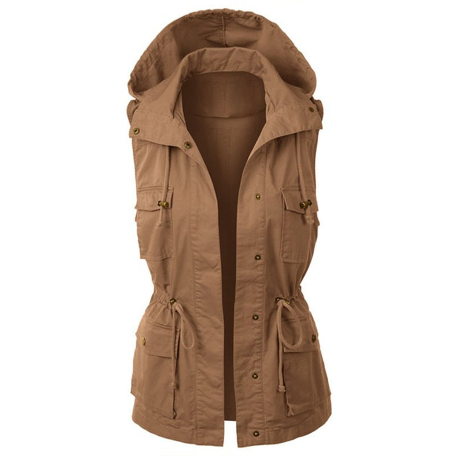 Fall Fashion Womens Hooded Vest Jacket Sleeveless Utility Vest For ...